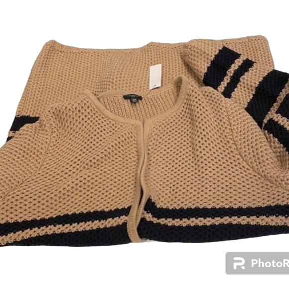 Talbots Womens Chunky Knit Striped Duster Cardigan Sweater Size L - Picture 6 of 9